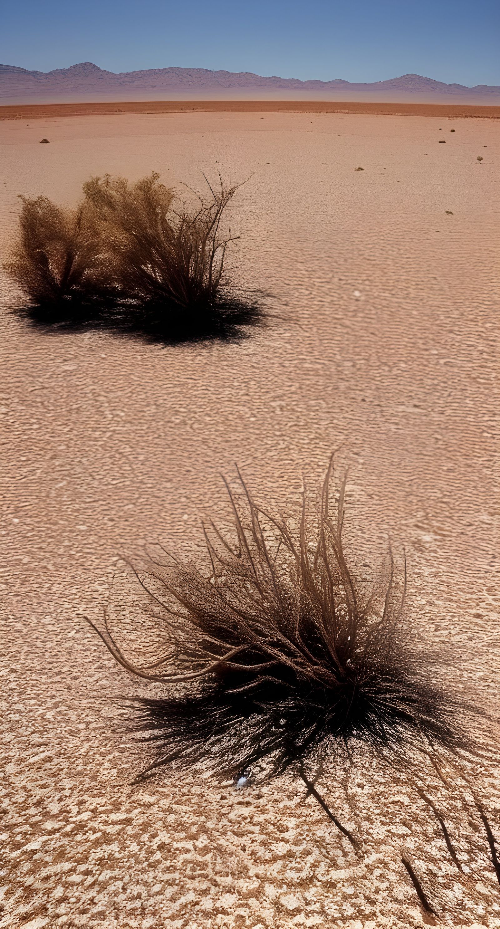 Arid Desert Landscape with Tumbleweeds and Rocks