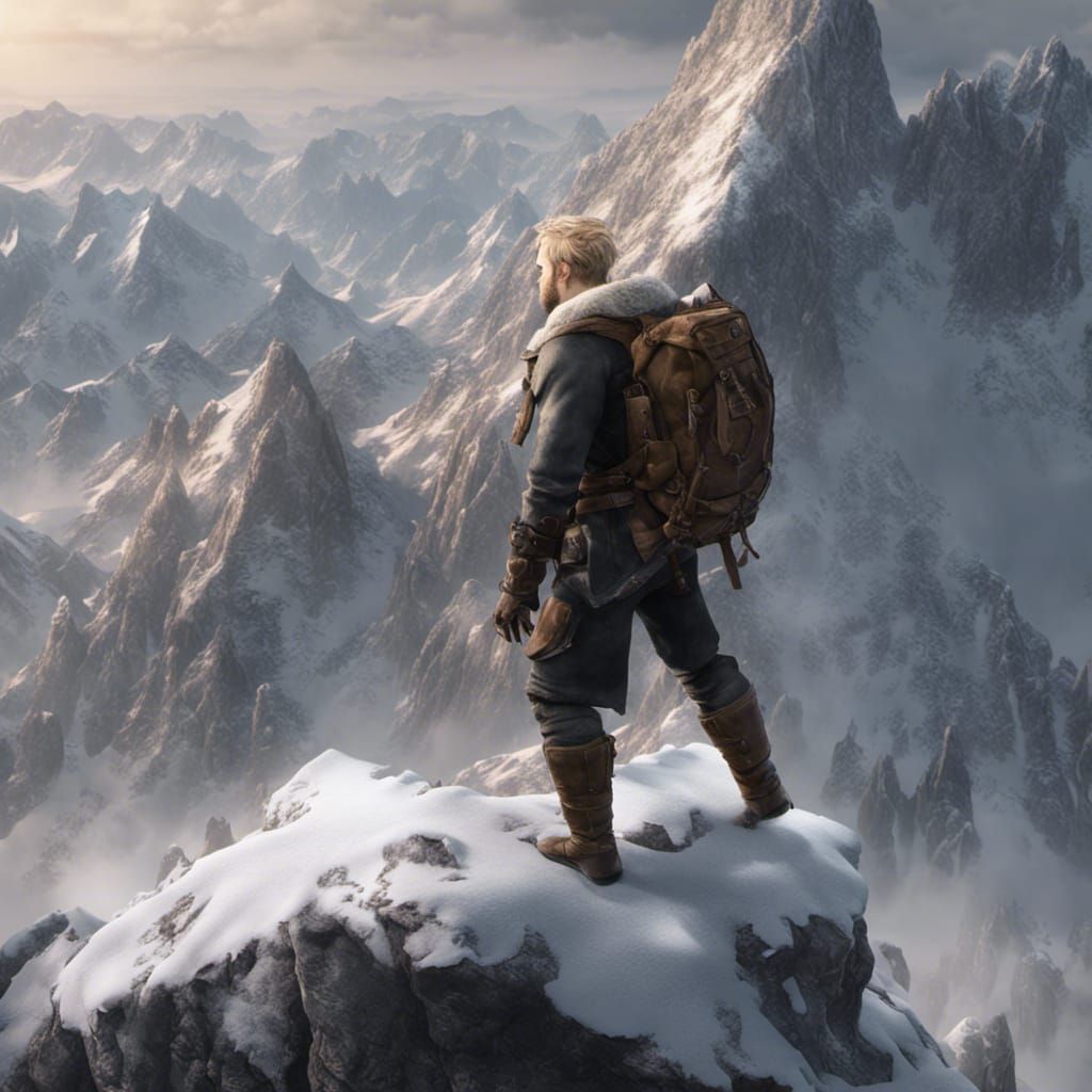 Snowy Mountain Climb: Detailed Matte Painting