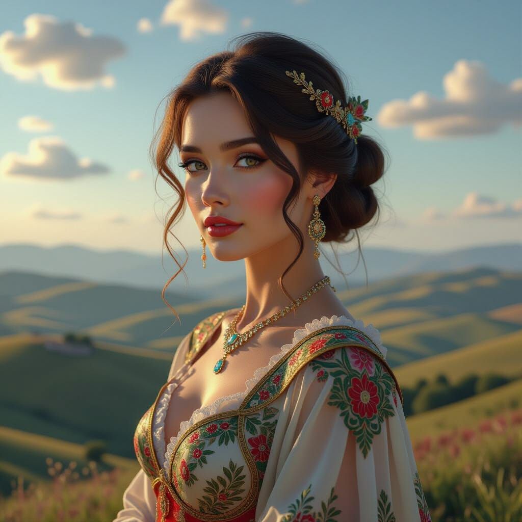 Surreal Landscape Portrait in Art Nouveau Style