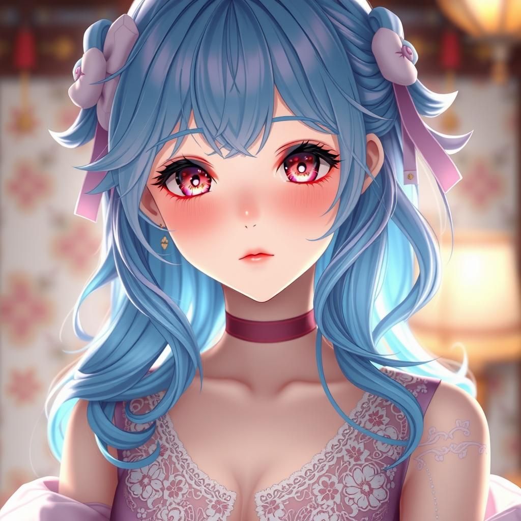 Anime Girl with Blue Hair in 3D Style