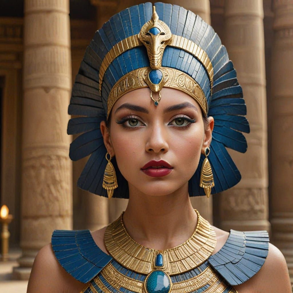 Ancient Egyptian Queen in Golden Headdress