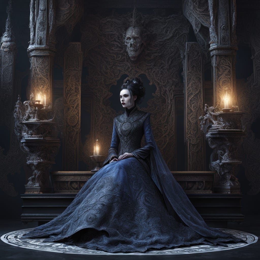 Ethereal Goth Princess in Hanbok Majesty