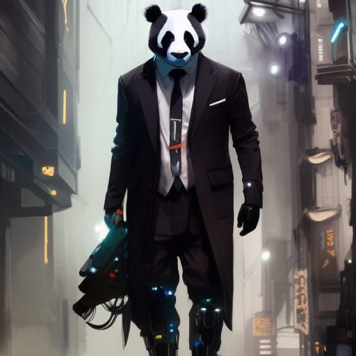 Cyberpunk Panda Portrait in a Dark Alley