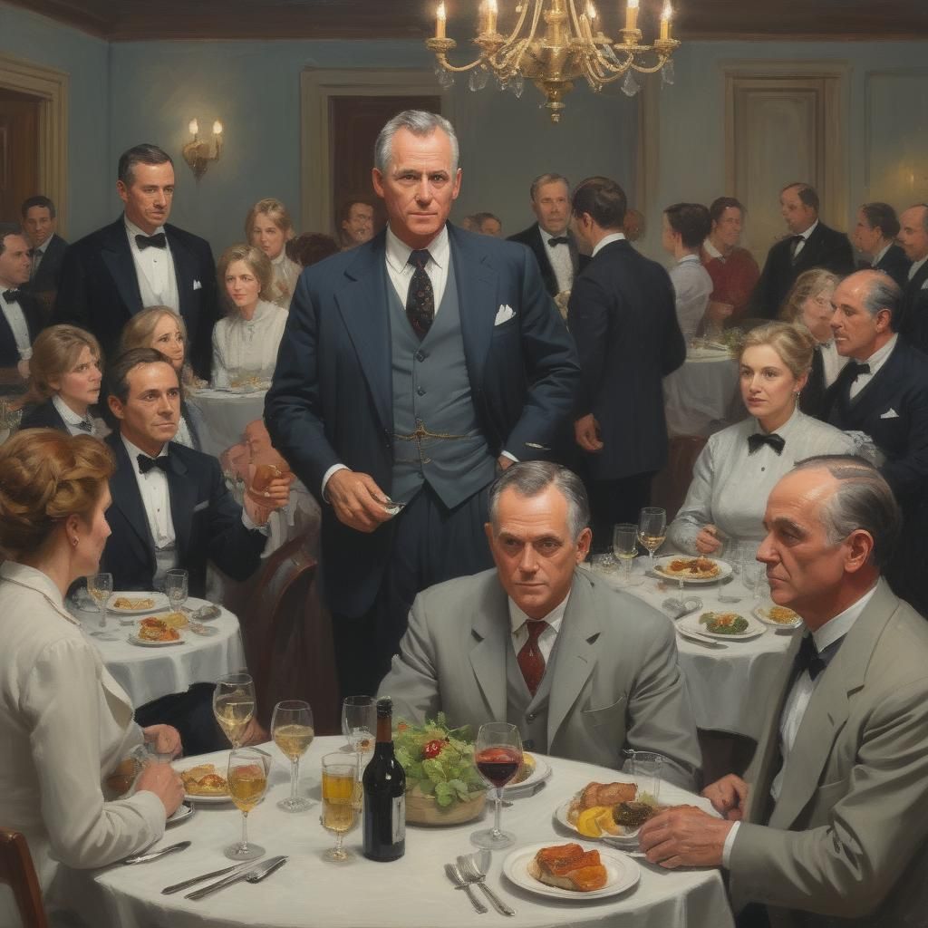Doctor at Dinner Party in Oil Painting Style
