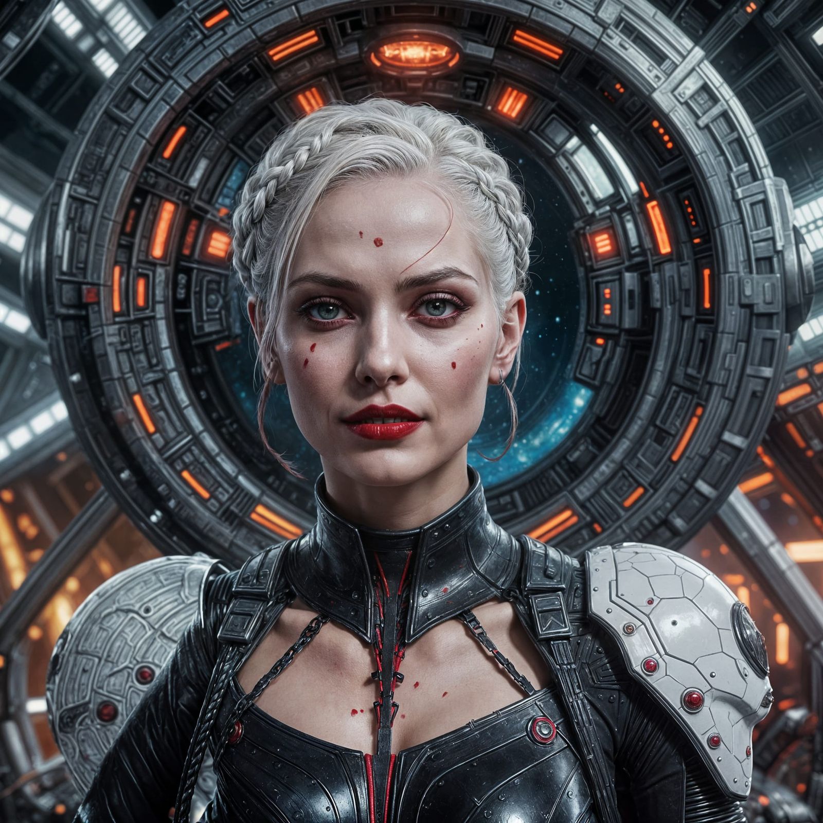 Sensual Alien Goth Woman Before Spaceship