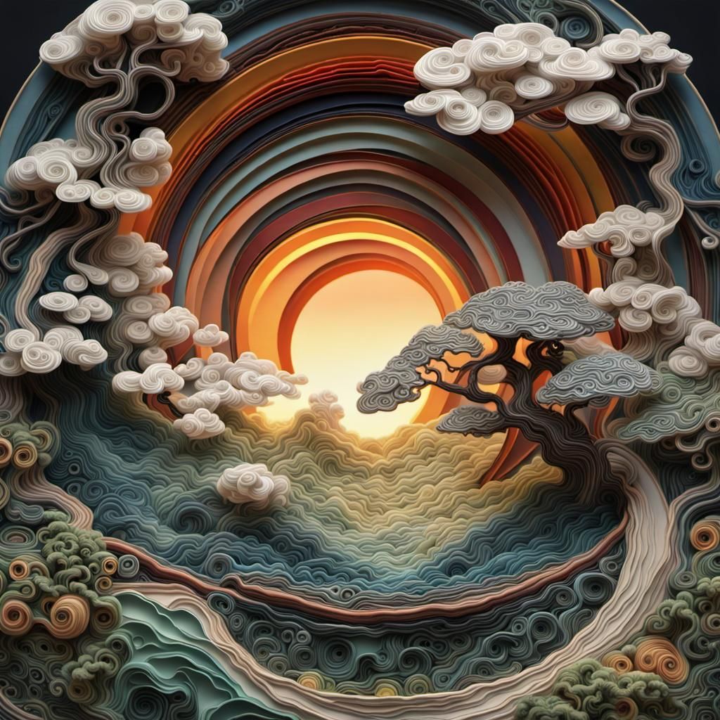 Fantasy Bonsai Landscape in Cyberpunk Style