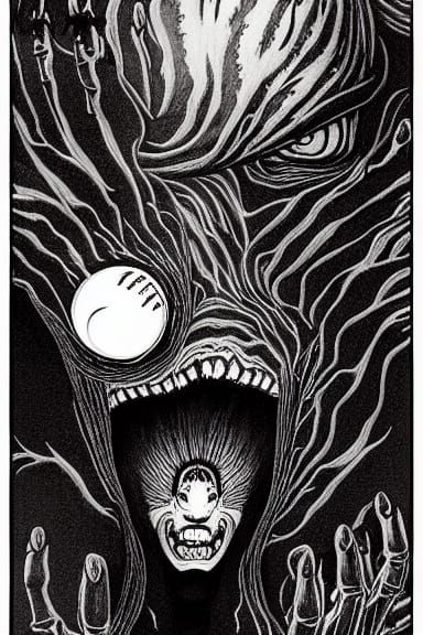 Anime Neko Woman with Sharp Teeth in Horror Style