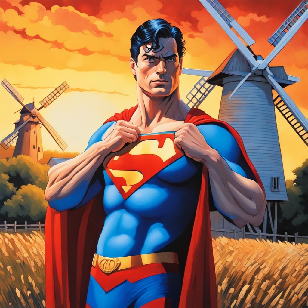 Superman Portrait at Kent Farm in Comic Art Style
