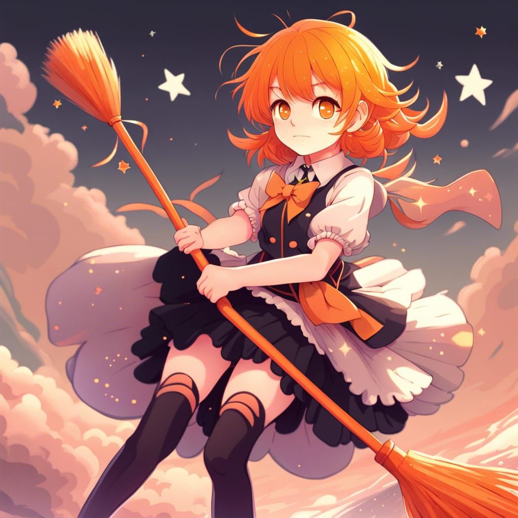 Anime Magical Girl on Broomstick
