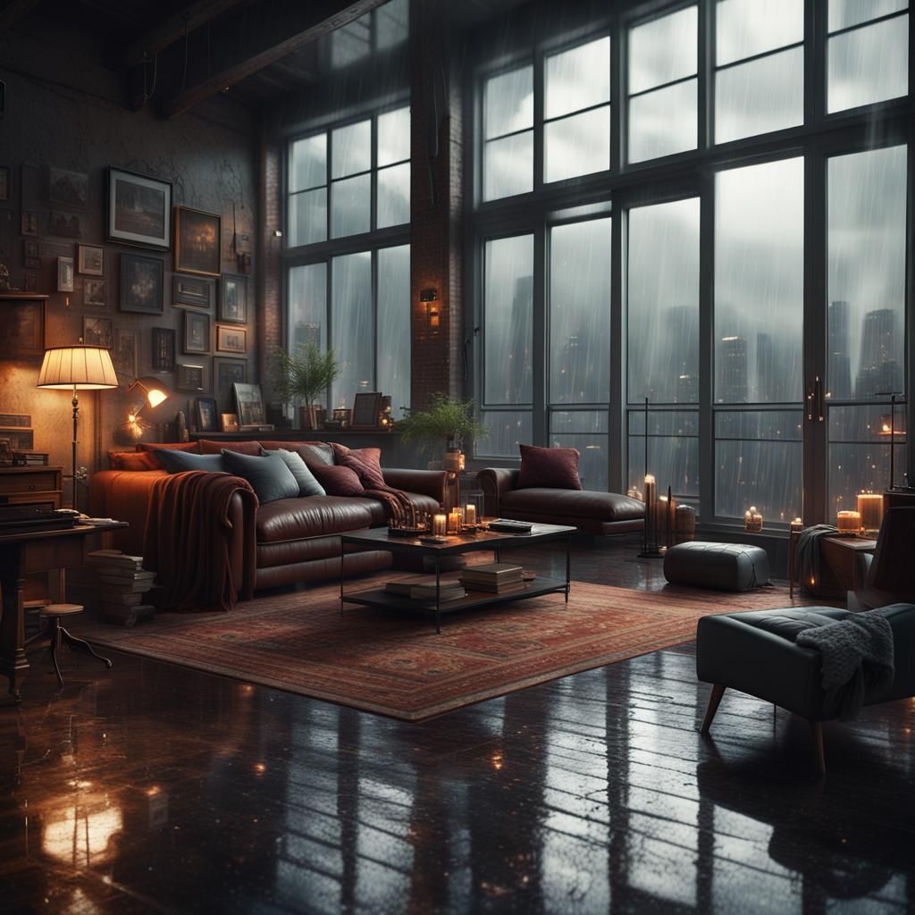 Rainy Morning in City Loft: Digital Matte Painting