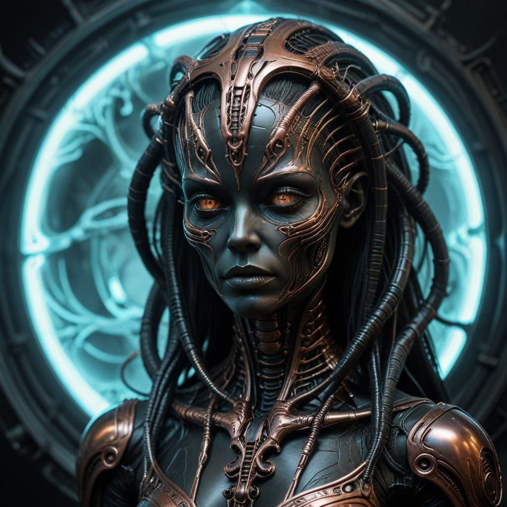 Surreal Woman Crafted from Oxygen, Copper, and Neon