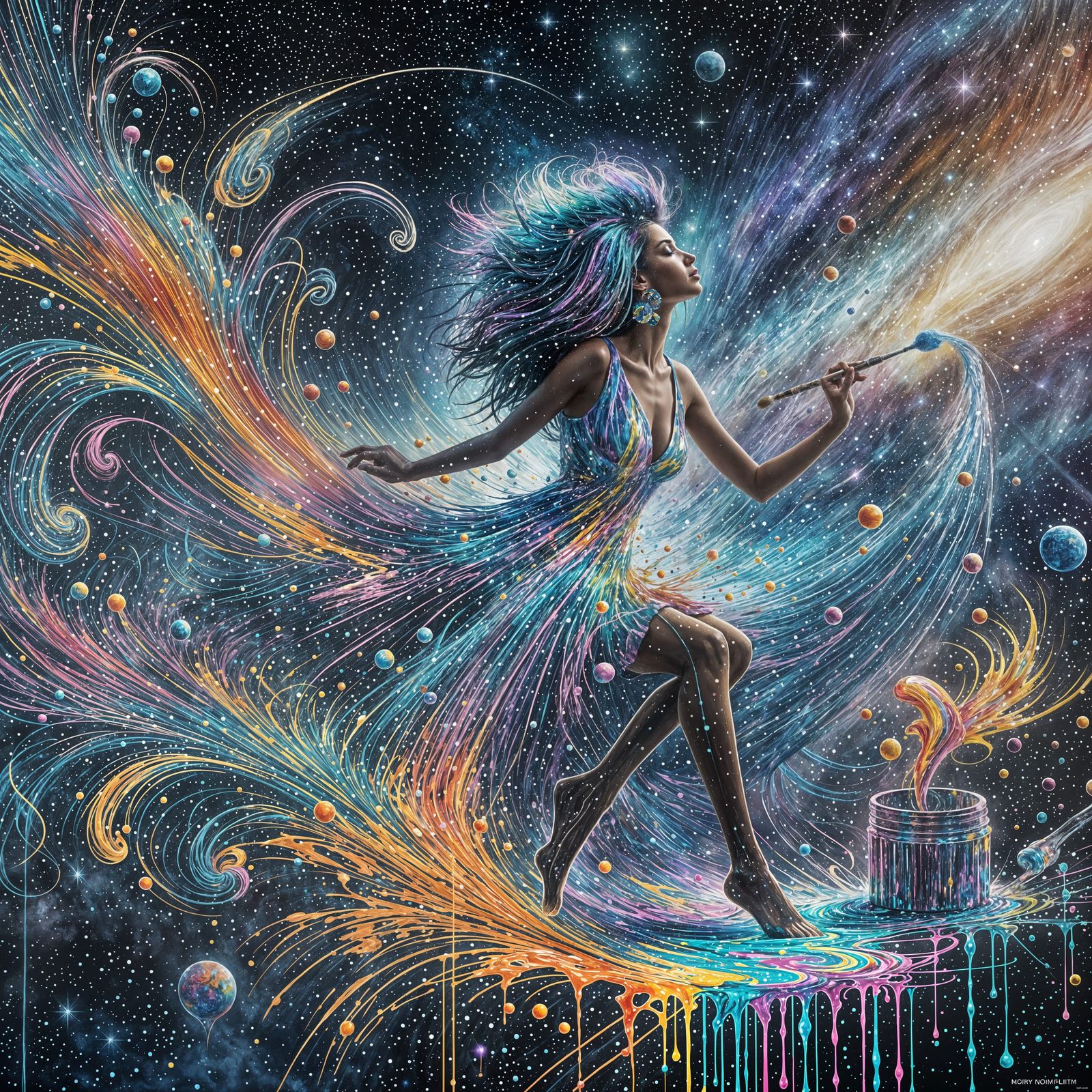 Woman Paints Galaxy in Graffiti Style