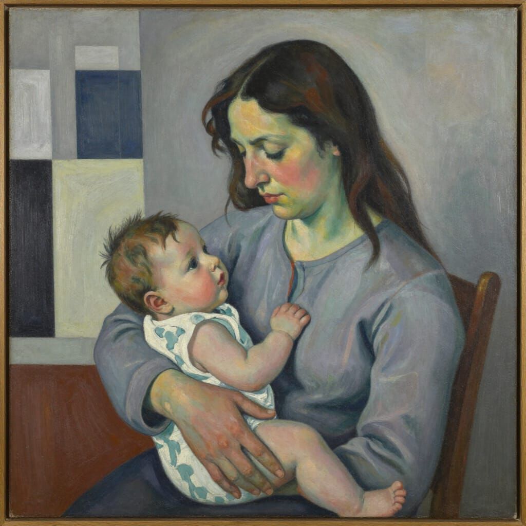 Mother Holding Child in Cubist Style