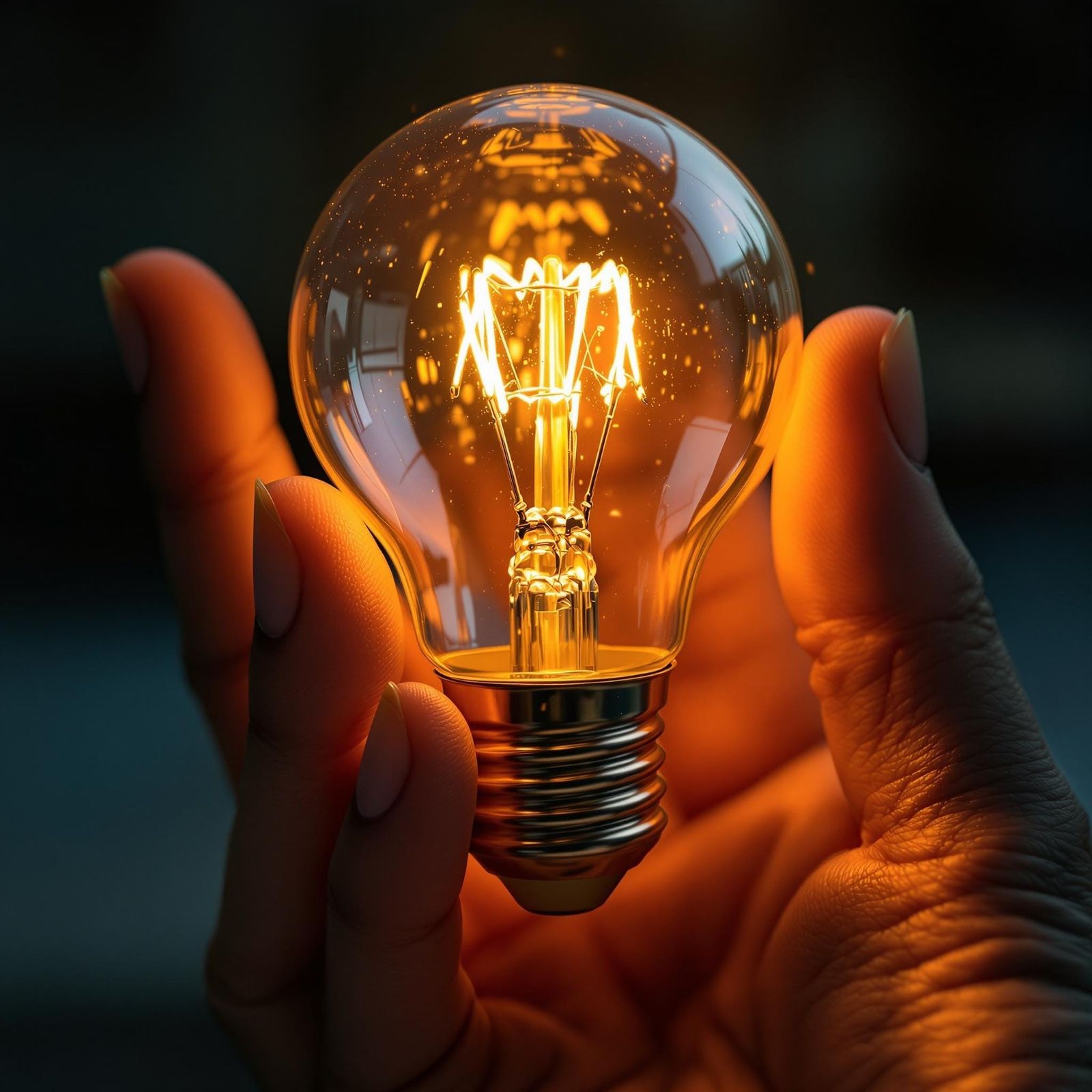 Glowing Lightbulb in Gentle Human Hand
