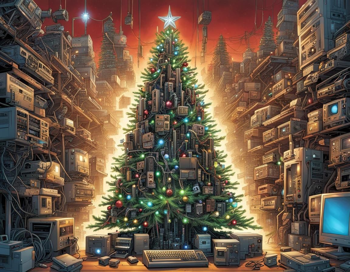 Computer Christmas Tree: Comic Book Art