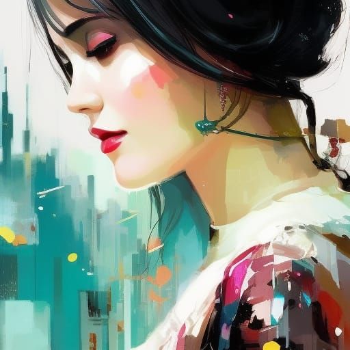 Detailed Portrait of Woman with Ink and Paint