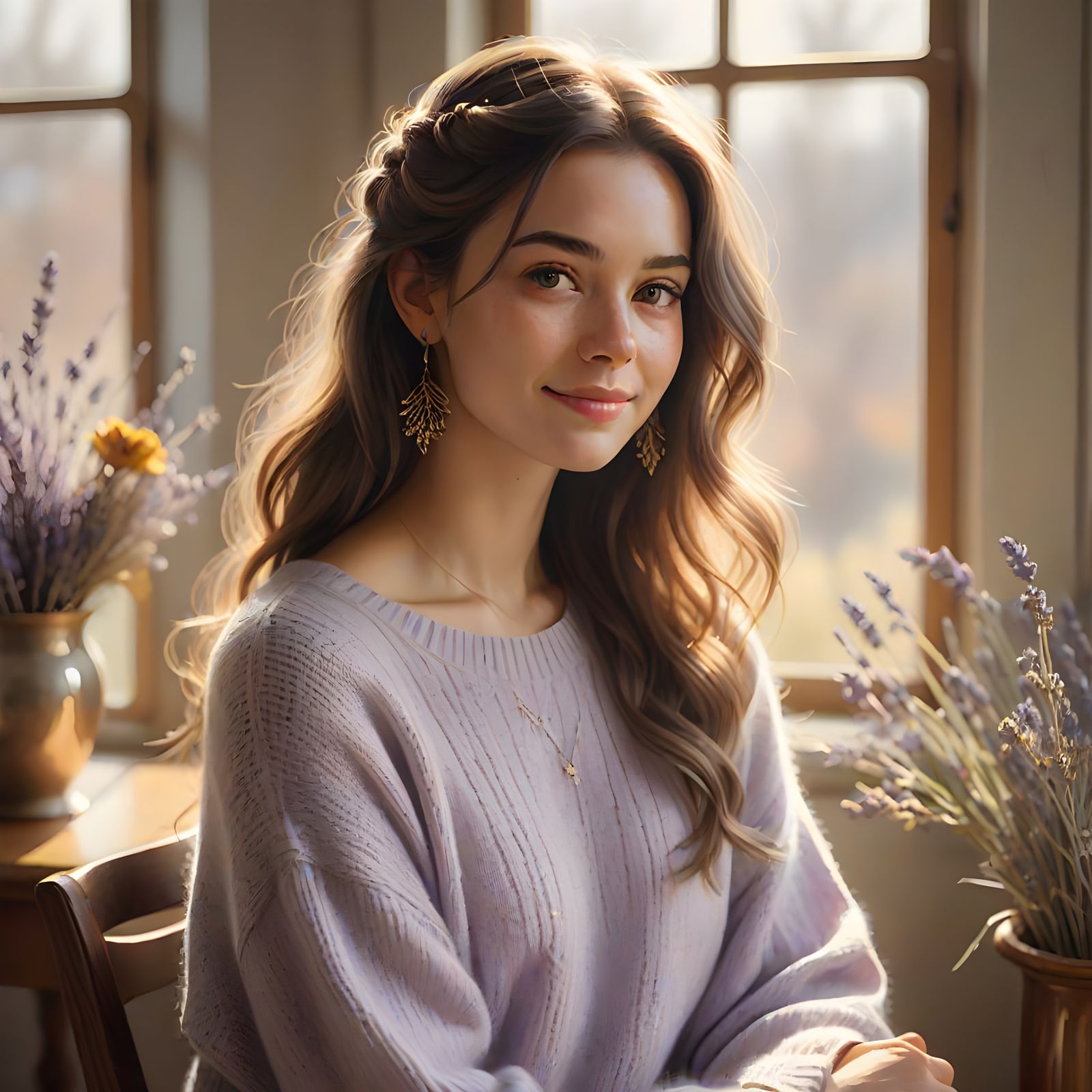 Semi-Realistic Portrait of a Young Woman in a Cozy Room