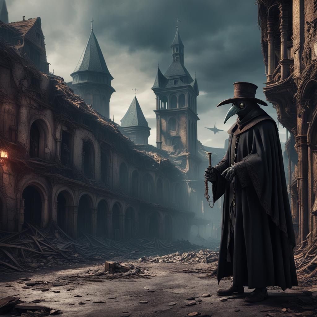 Lonely Plague Doctor in Abandoned City