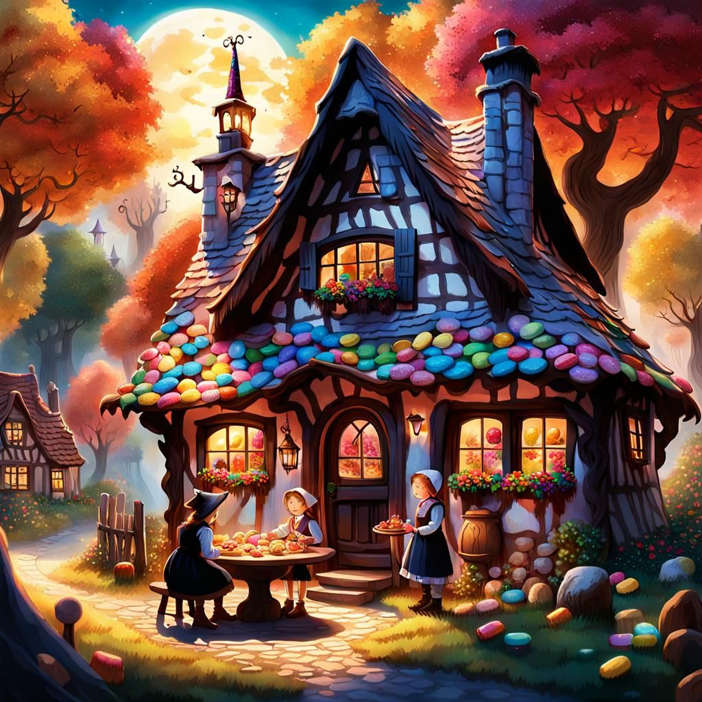 Hansel and Gretel Discover the Candy Cottage