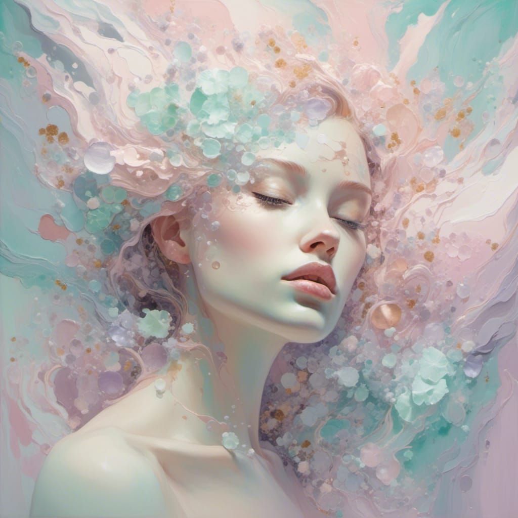 <lora:eye:1.0> " "An abstract composition with soft, flowing shapes and organic forms. Use a pastel color p...