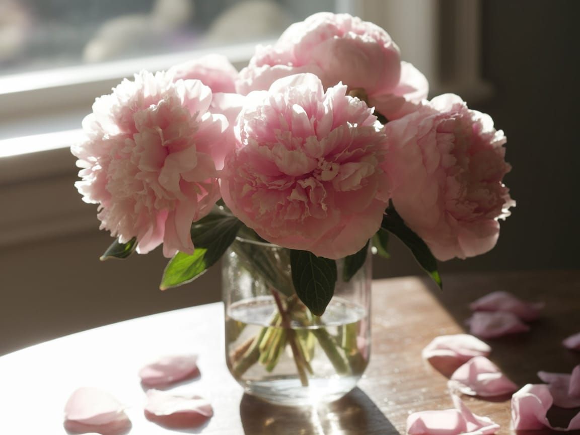Romantic Morning Light Vase with Delicate Pink Peonies