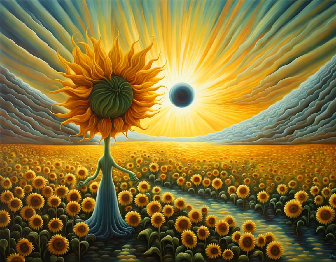 Alien-Sunflower Walks a Cosmic Saturn Landscape