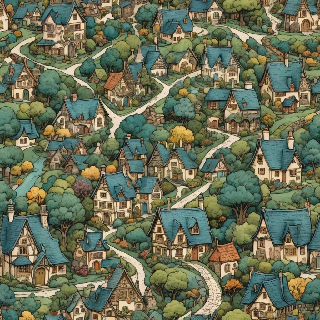 Enchanting Fairy Tale Village Illustration