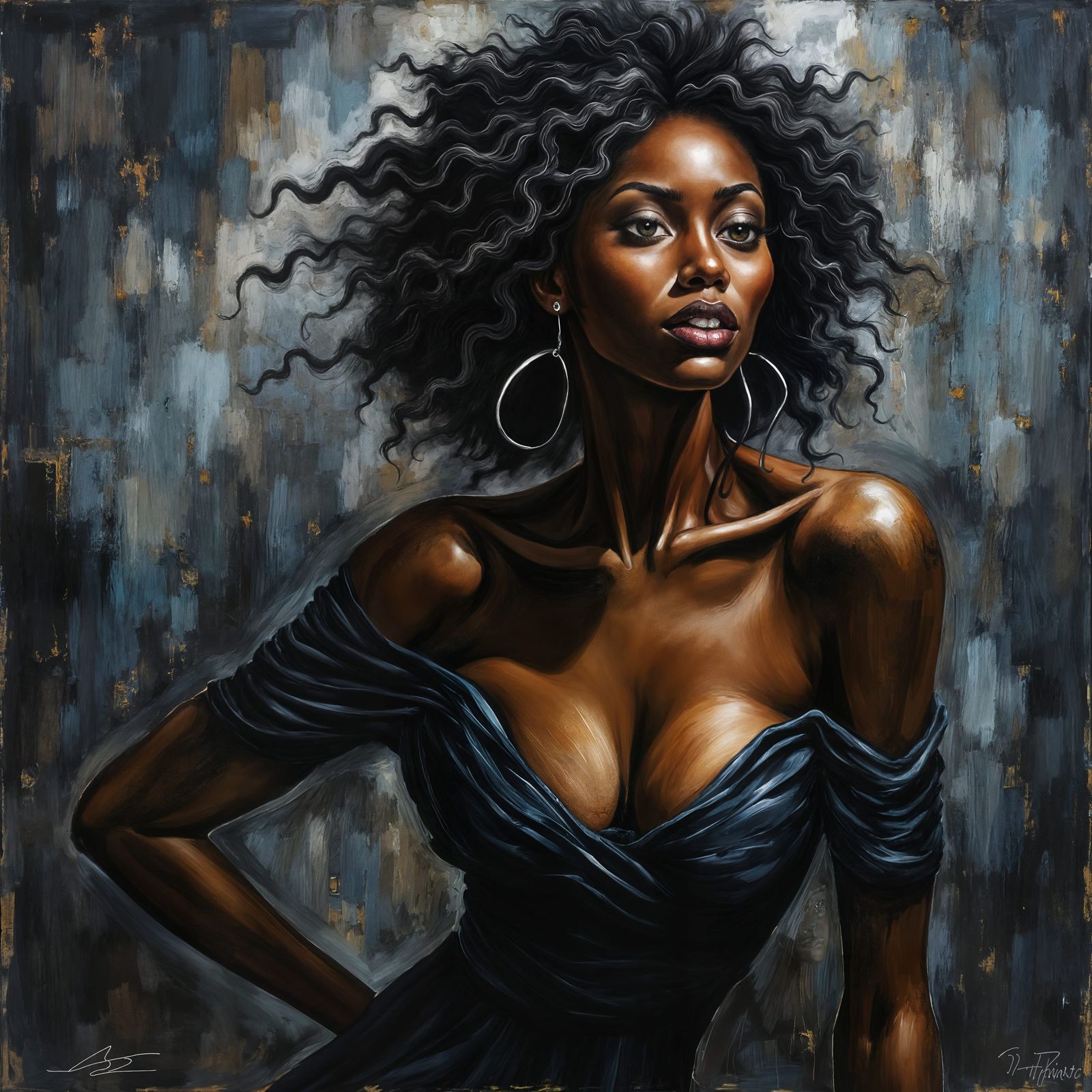 Abstract Portrait of Black Woman in Expressionist Style