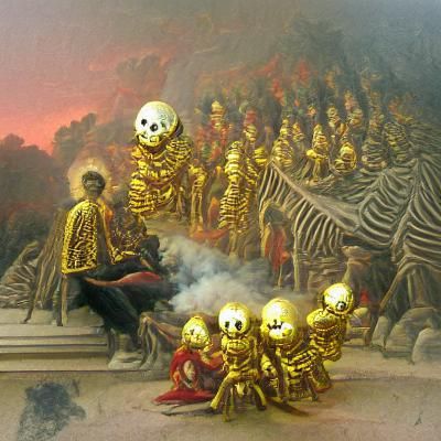 Golden Skeleton Army Before Burning Temple