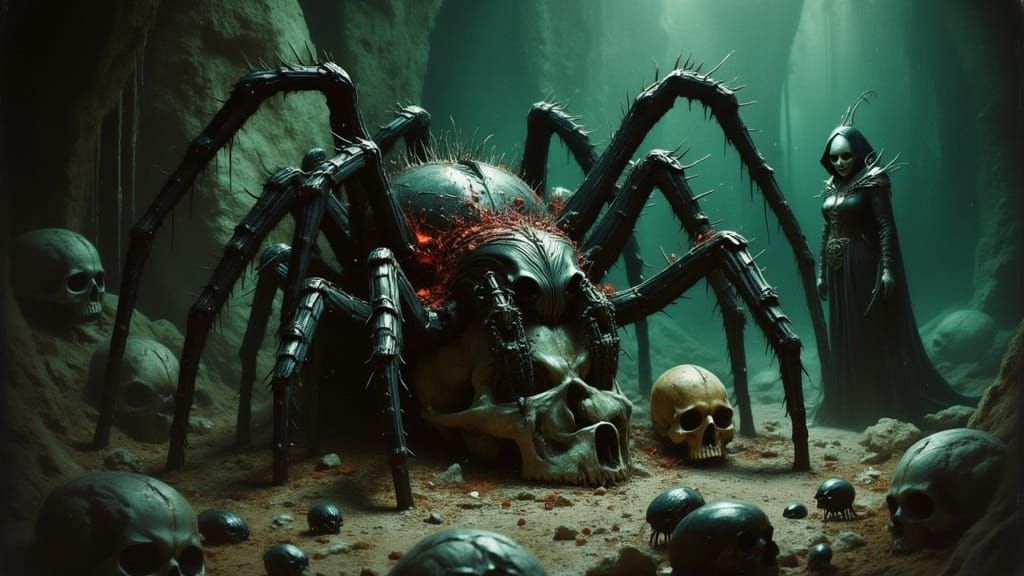Spider Queen with Gothic Skull in Baroque Style