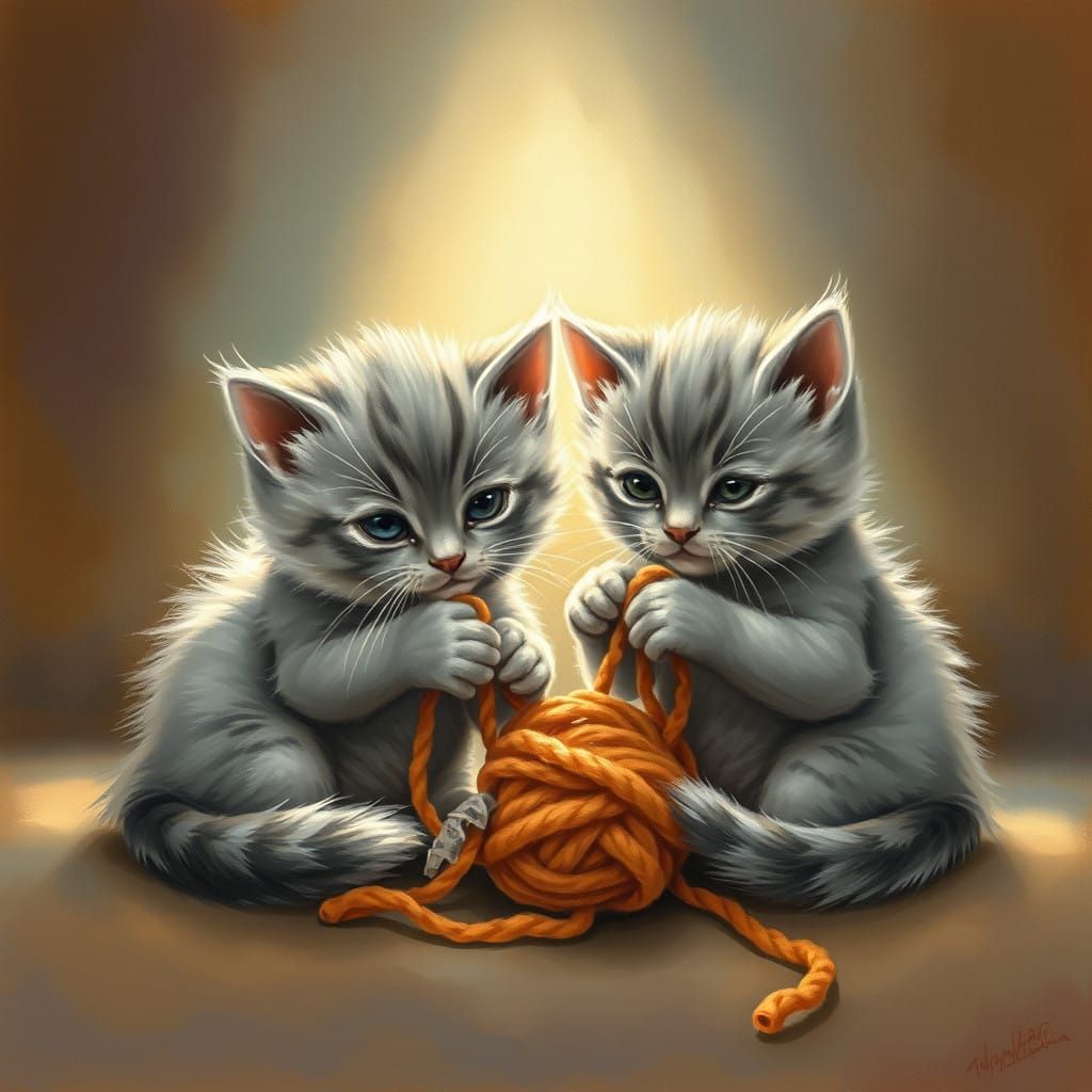 Fluffy Kitten Friends Play in Whimsical Light