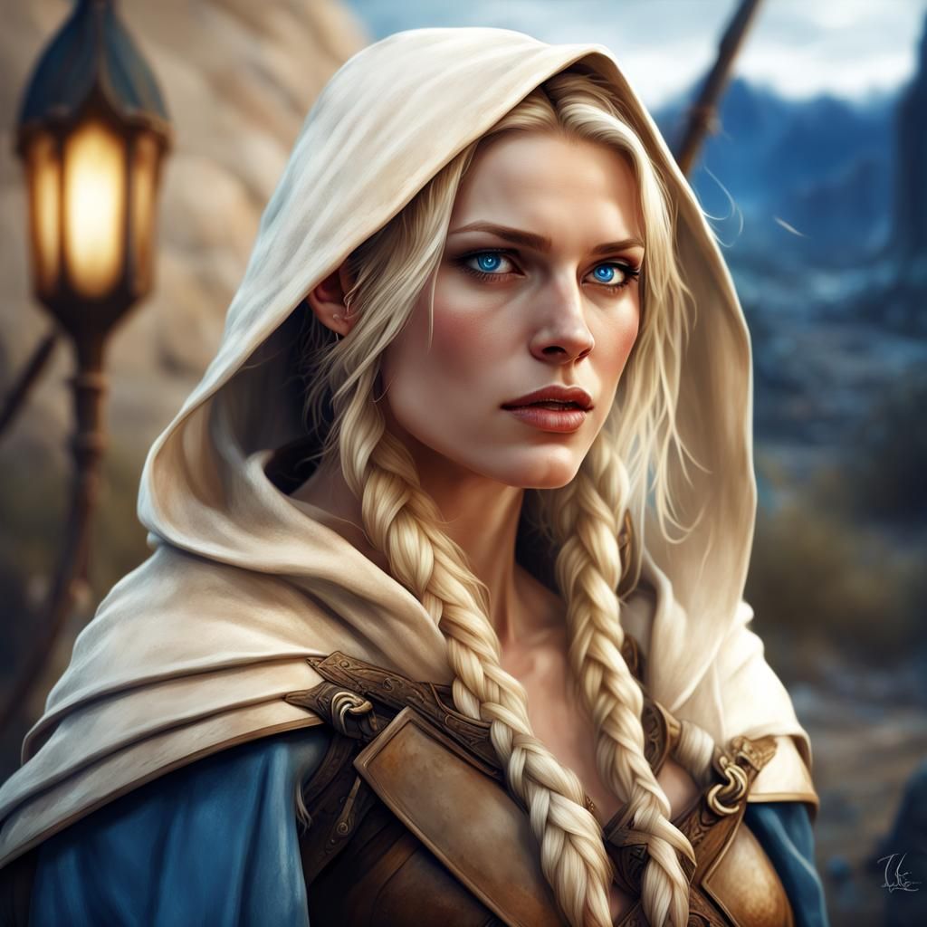 Warrior Woman Portrait in Desert Night, Fantasy Art