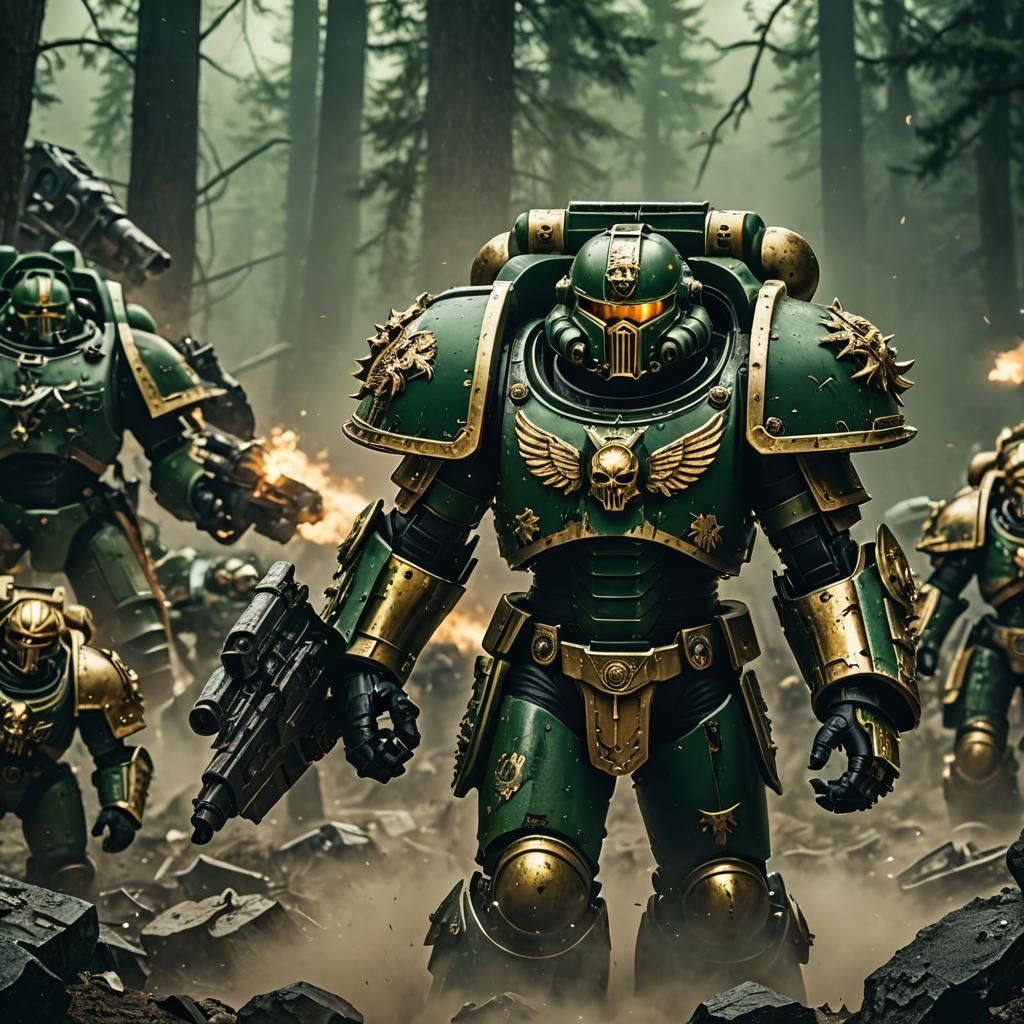 Warhammer 40k Chaos Marine in Green and Gold