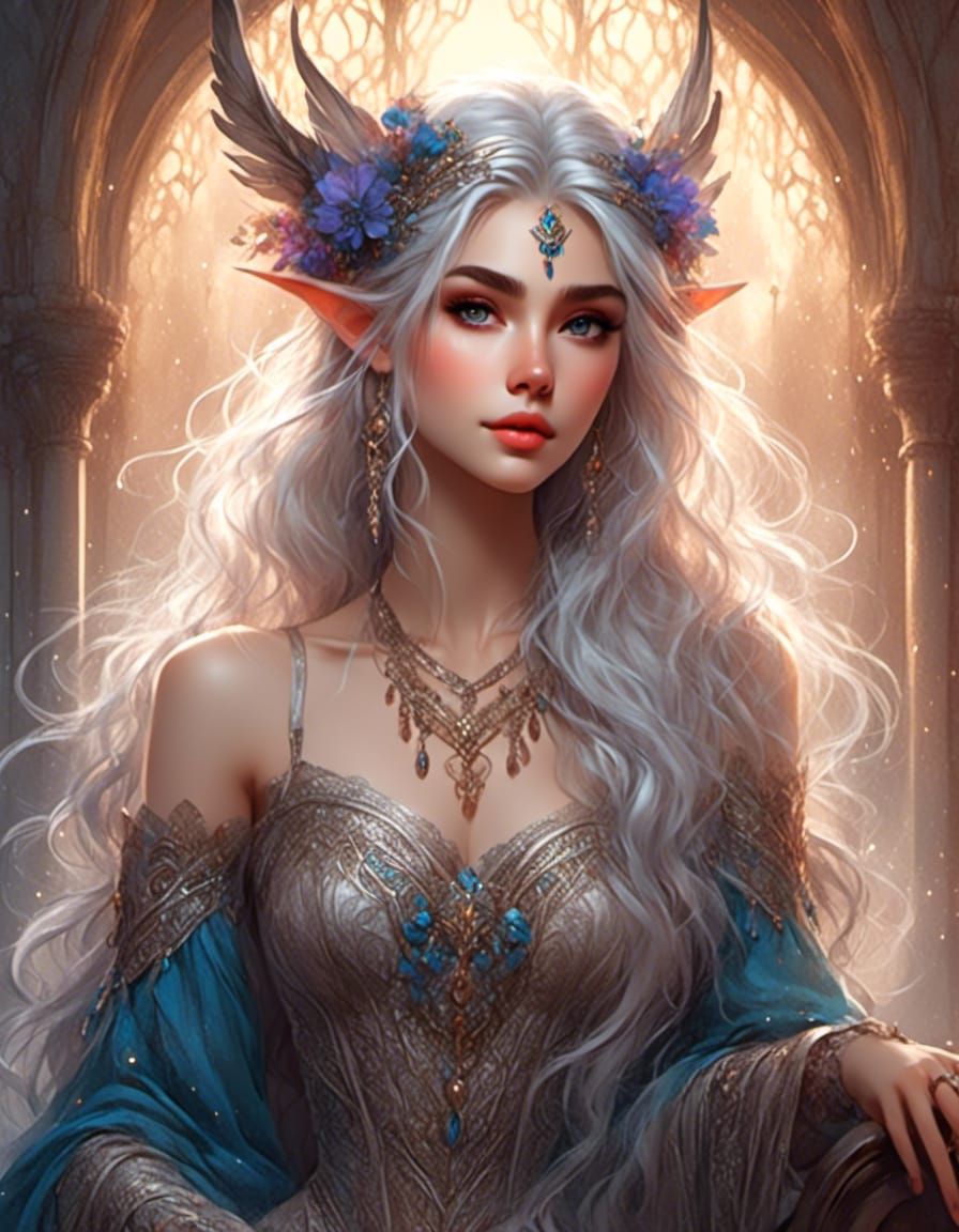 Colorful Sketch Portrait of Anime Elf Girl