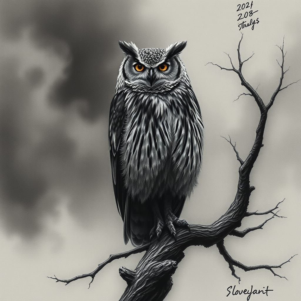 Majestic Owl in Dark Surrealist Hyperdetail