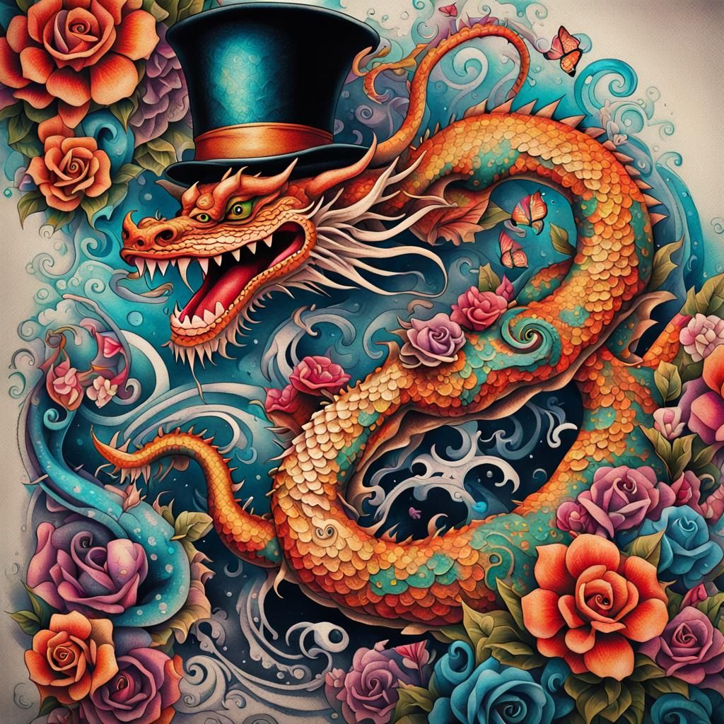 Mushu Dragon Tattooing Alice in Wonderland in New Wave Style