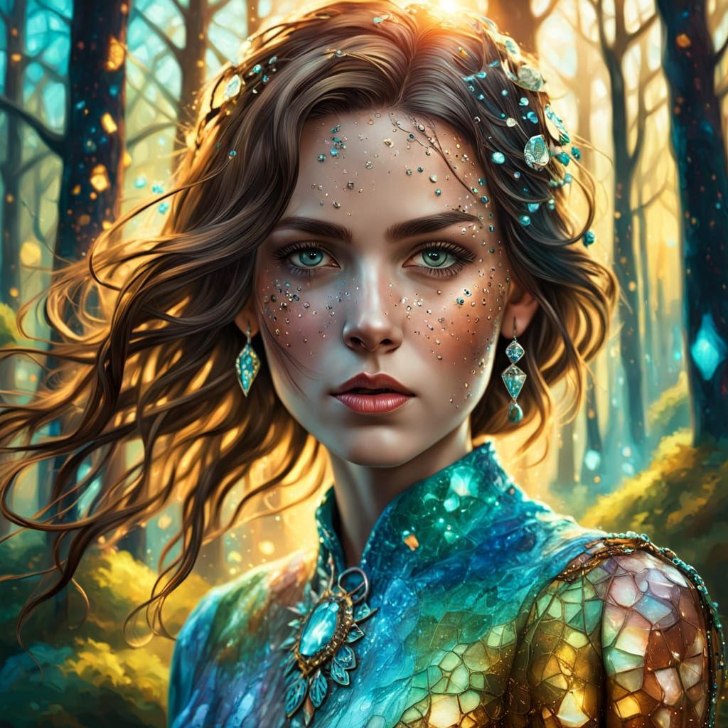 Fantasy Woman Portrait in Forest, Detailed Oil Painting