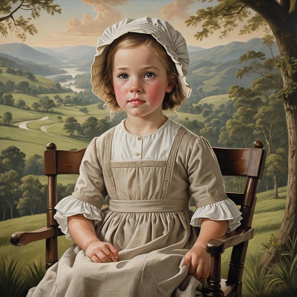 Colonial Portrait of Scottish-American Girl in Oil