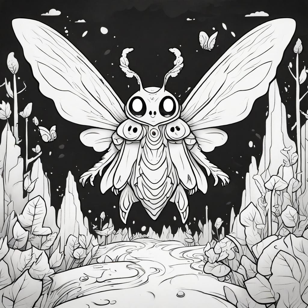 Kawaii Mothman Coloring Page in Detailed Line Art