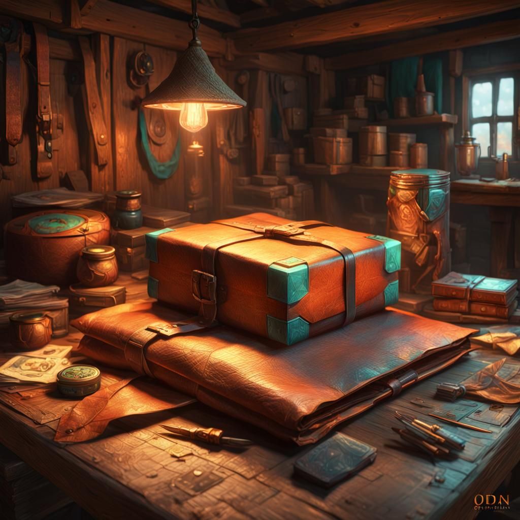 Leather Tome in Shack: Hyperdetailed Concept Art