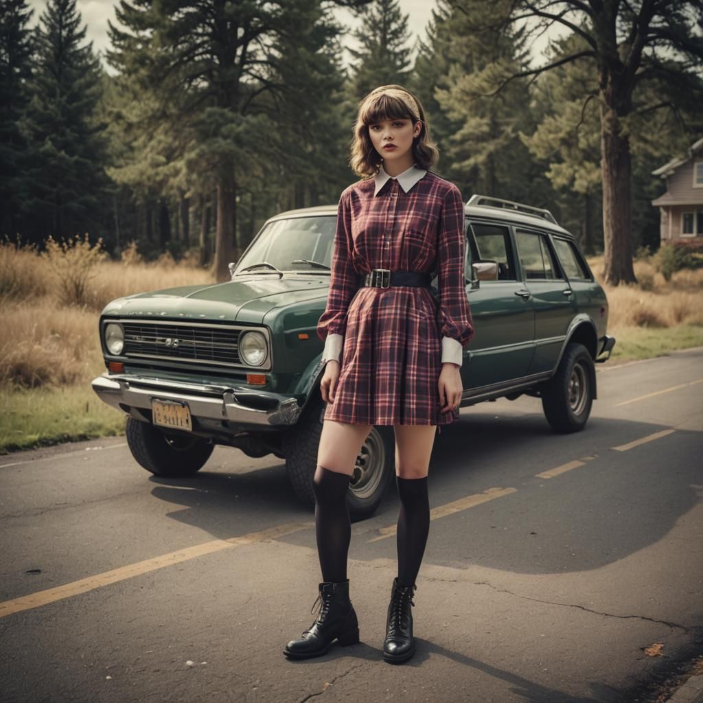 Cinematic Film Still of Young Person in Dress
