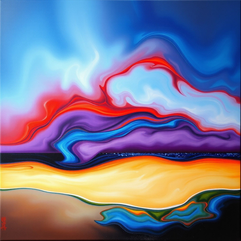 Surreal Beach Scene: Abstract Art in Dali Style