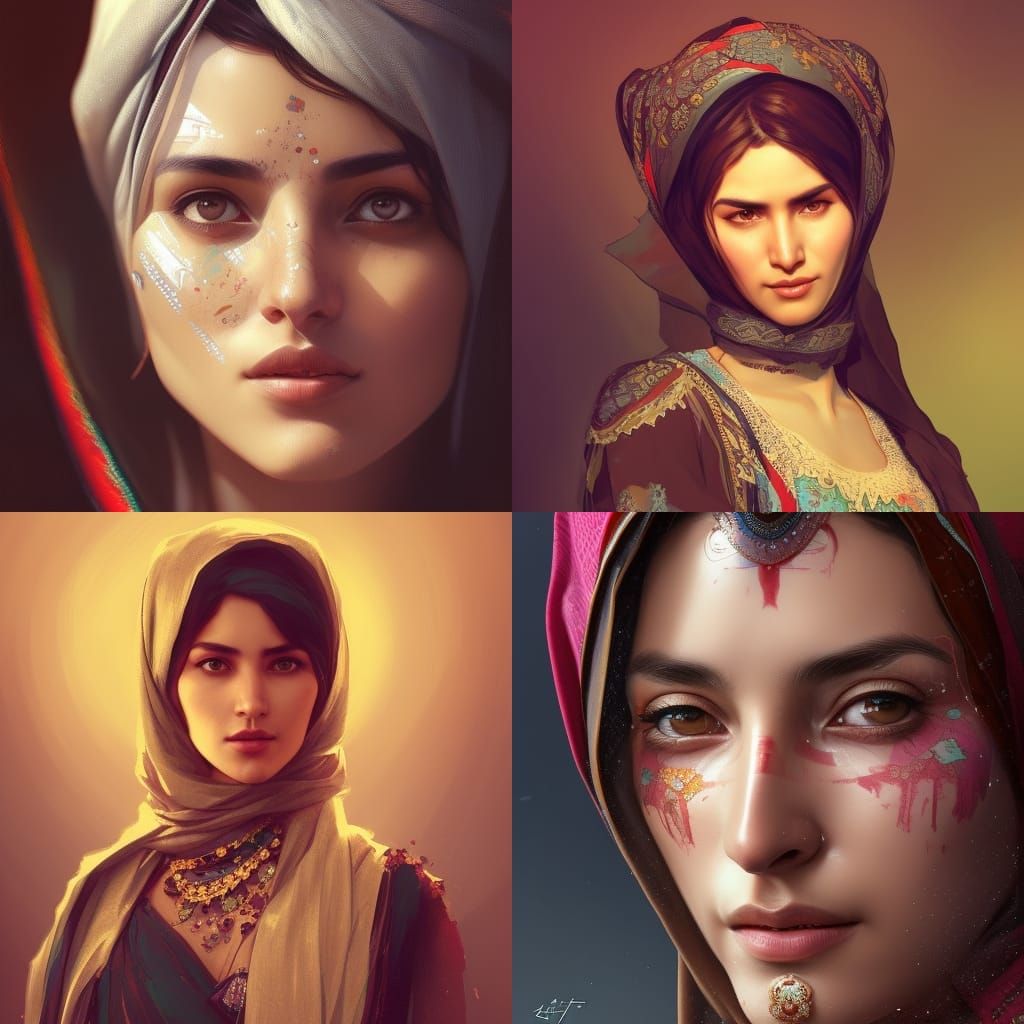 Detailed Portrait of Afghan Woman in Dynamic Lighting