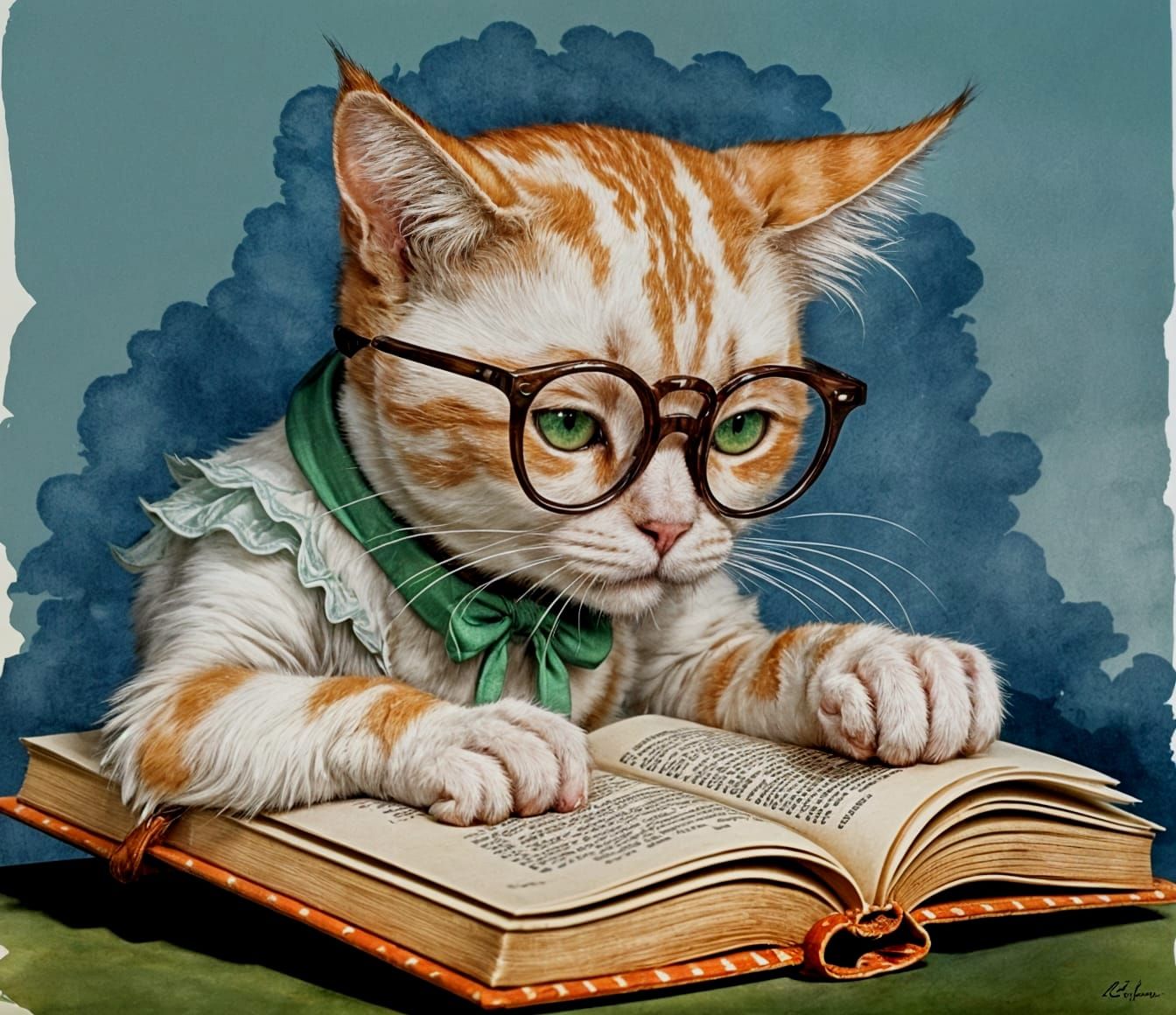 Miss Penelope Tabby working on developing a written language called Felinese (spoken by cats)