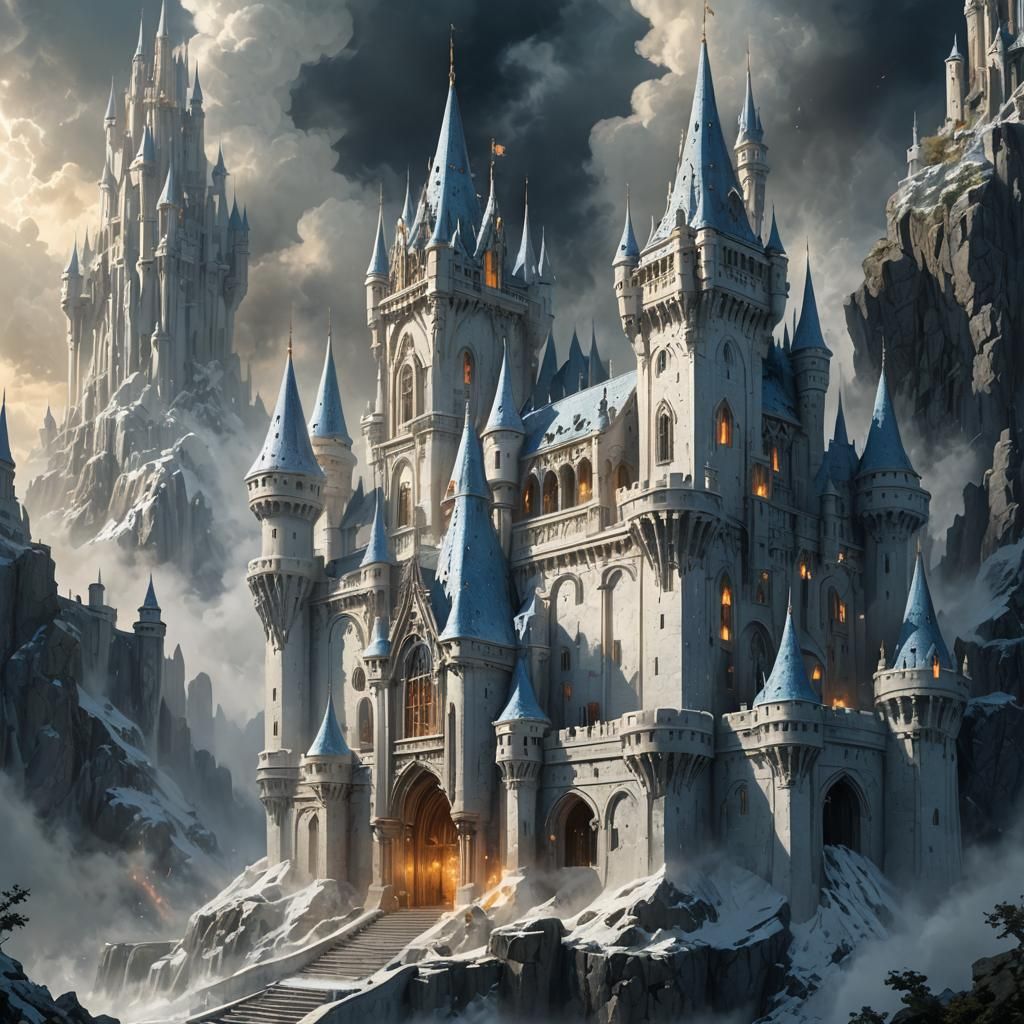 Majestic White Castle in Dark Fantasy Style