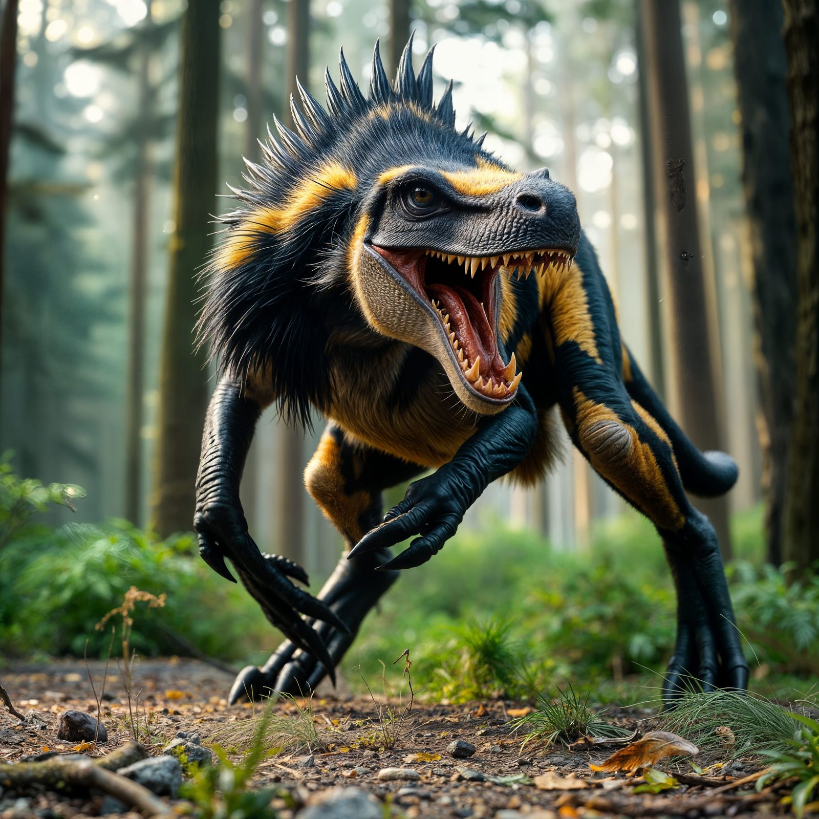 Epic Beast of Black and Yellow Fur in a Cinematic Landscape