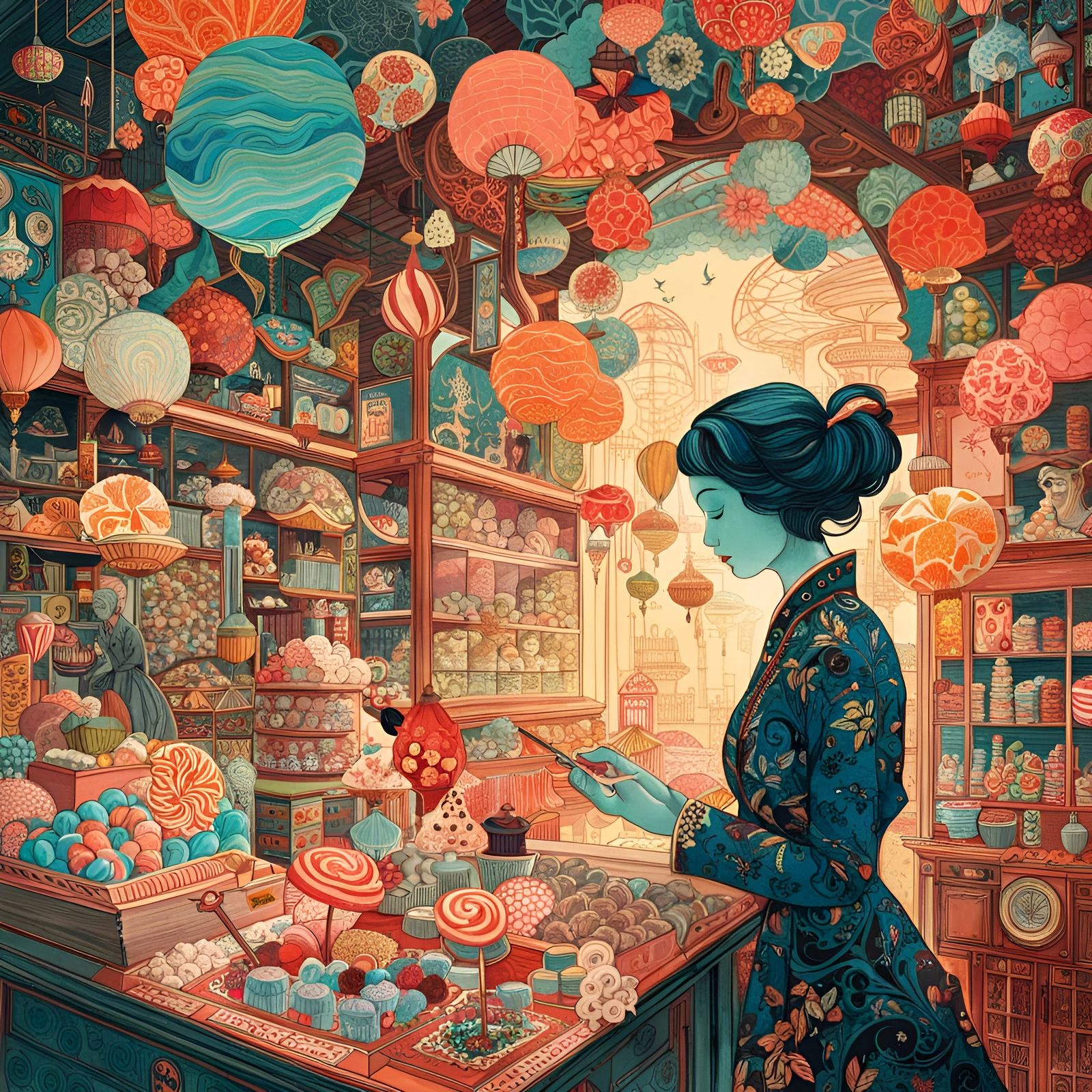 Fantastical Candy Shop Double Exposure Collage Art