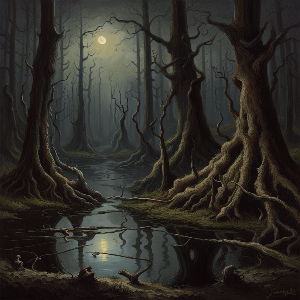 Eerie Swamp Forest in Astral Cosmic Style
