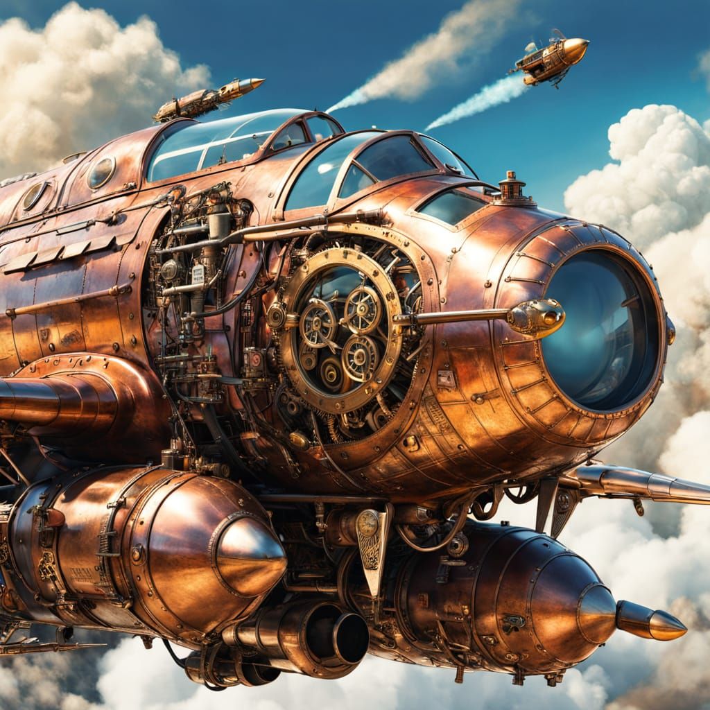 Steampunk F-16 Jet in Flight