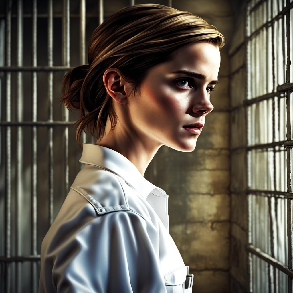 Hyperrealistic Prison Cell Portrait with Open Shirt